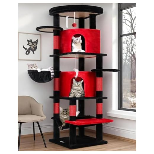 Globlazer 66in Gothic Corner Cat Tree for Indoor Large Cats, C66, Black Red