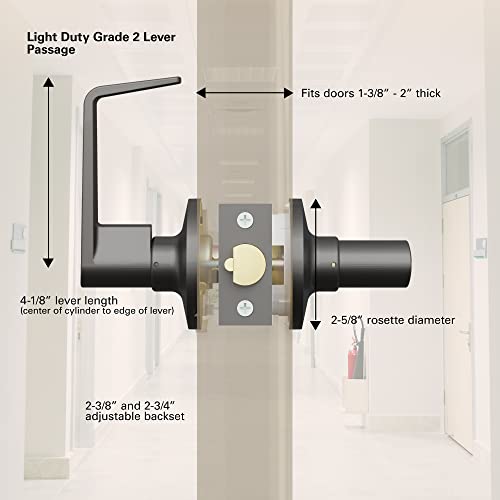 BRINKS Commercial - 4-Pack Light Duty Passage Door Lever, Matte Black Finish - Meets ANSI Grade 2 Standards and is ADA Compliant by BRINKS - Image 2