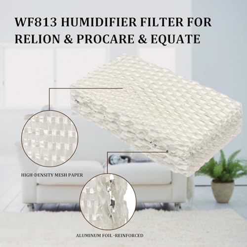 4 Pack Wf813 Eqwf813 Humidifier Filters Compatible with Equate Eqwf813 Eq-2119-Ul, Relion RCM-832 RCM-832N, ProCare PCCM-832N Cool Mist Humidifier Replacement Filter