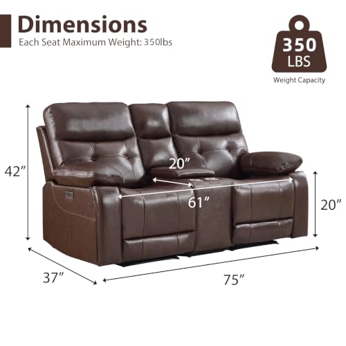 CANMOV Genuine Leather Power Recliner Loveseat