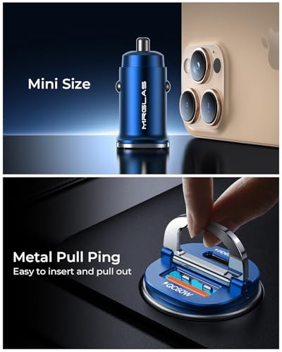 Image of MRGLAS【Upgraded】 125W USB C Car Charger Super Fast Charging for iPhone 16 | [PD65W & QC60W][All Metal] Cigarette Lighter Car Charger,Dual Port for iPhone 16 15 Pro iPad Samsung S25 S24 MacBook-Blue
