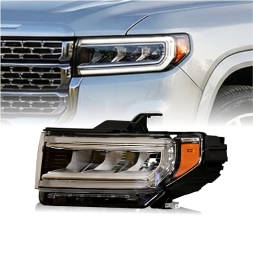 STARCLUSTER Headlight Assembly for 2020-2024 GMC Acadia SL/SLE/SLT/Denali, Driver Side(Left), Fit Factory LED Models Chrome Bezel Only, Replacement 84902387 GM2502506, without IntelliBeam Headlamp