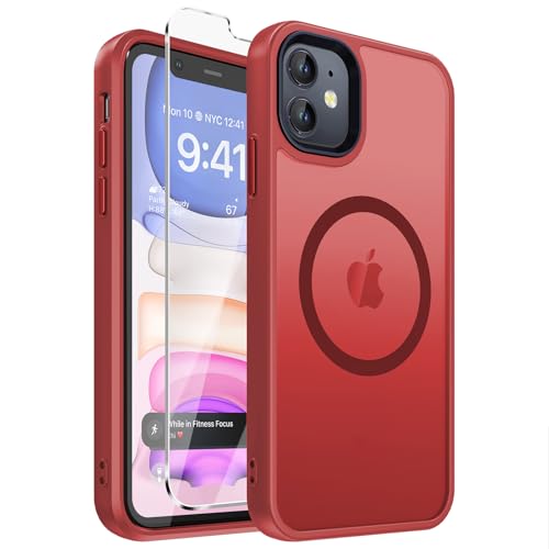 Coque iPhone 11 compatible MagSafe rouge mince pour protéger des chutes graves