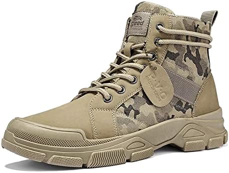 TERBOFIN Men's Tactical Boots Lightweight Lace Up High Top Hiking Work Ankle Boots Camouflage Khaki Size 8.5