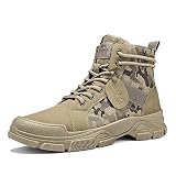 TERBOFIN Men's Tactical Boots Lightweight Lace Up High Top Hiking Work Ankle Boots Camouflage Khaki