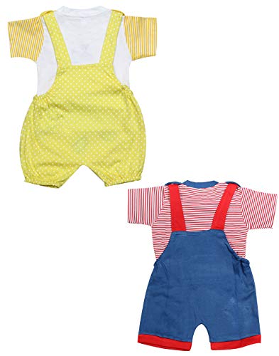Image of babeezworld dungaree for Boys & Girls casual printed pure cotton-Pack of 2 (9101990001166; Multi Colour)
