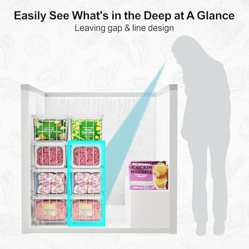 iSPECLE Deep Freezer Organizer Bins - 4 Pack Stackable Small Freezer Organizer Bins for 5 to 9 Cu.FT Small Chest Freezer Sort Frozen Food Easy to Get Food from Bottom without Digging in Freezer, White - Thumbnail 5