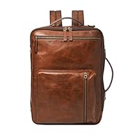 Fossil Men's Buckner Leather Medium Convertible Travel Backpack and Briefcase Messenger Bag, Cognac, (Model: MBG9599222)