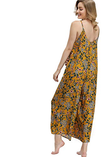 Image of BUENOS NINOS Women's V Neck Floral Maxi Dress Boho Printed Adjustable Spaghetti Strap Ethnic Beach Long Dress with Pockets