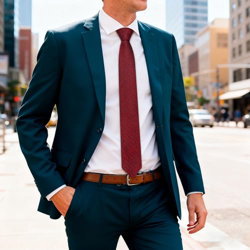 Image of Barry.Wang Skinny Ties for Men Wool Blend Herringbone Necktie with Tie Clip | Tie and Tie Clip Set, Cashmere Wool Stripe, 2.76 x 63 Inches, Extra Long Slim, Wedding Work Party Classic