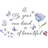 Inspirational Vinyl Wall Decal Quotes Be Your Own Kind of Beautiful Positive Saying Wall Sticker Butterfly Art Wallpaper Decor for Living Room Bedroom Office Bathroom Girl Home Decoration