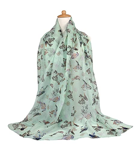 Image of GERINLY Scarfs for Women Lightweight Cotton Feel Scarves Floral Birds Print