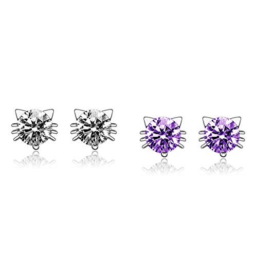Worry-Free White Gold Plated Cute Small Cat with Ears CZ Stud Earrings2