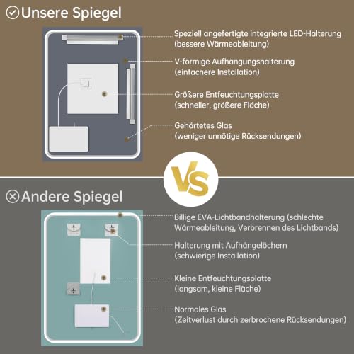 OUMUSU Badspiegel mit Beleuchtung 60x80cm Badezimmerspiegel mit Beleuchtung – Ansicht 2