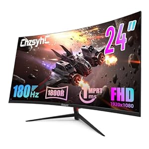 24 Inch Curved 180Hz Gaming Monitor, 1800R Curved Gaming Monitor, 1ms MPRT, FHD(1920×1080P), Freesync, HDMI2.0,DP1.4, VESA Mountable(HDMI Cable Incl.), Black