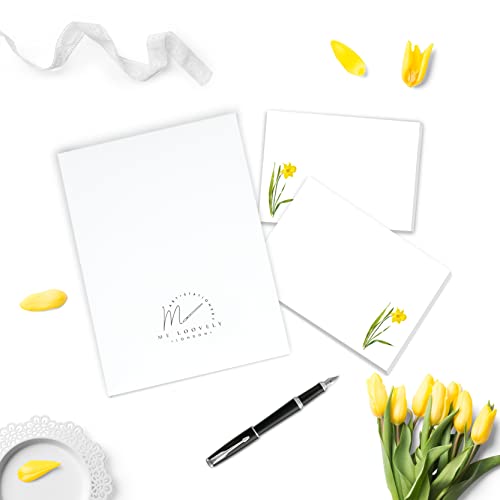 Me Loovely Yellow Daffodil Flat Notecard and Envelopes Sets A6 Size Floral Thank You Notecards Multipack Greeting Cards