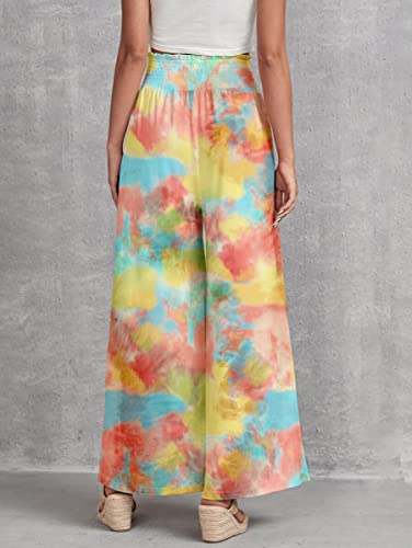 Image of Leriya Fashion Womens Mid Rise Tie-Dye Loose Fit Flared Wide Leg Palazzo Pants | Relaxed Pants | Bottom