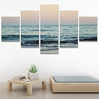 SIGNWIN 5 Panel Canvas Wall Art Beach Blue Coastal Cool Photography Relax/Calm for Home Decorations Ready to Hang - 60