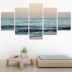 SIGNWIN 5 Panel Canvas Wall Art Beach Blue...
