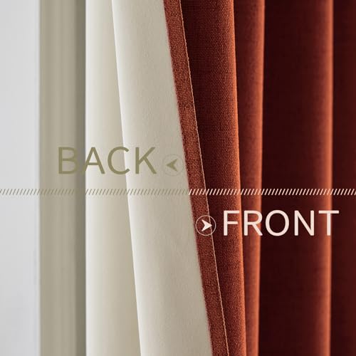 Image of MIULEE Linen Curtains Soild 100% Blackout Thermal Insulated Burnt Orange Fall Curtains Grommet Room Darkening Curtains & Drapes for Living Room Bedroom 42 x 90,Rust Terracotta (2 Panels)