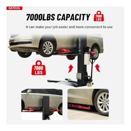 SPL700 Single Post Mobile Car Lift, 7000 lb Portable Hydraulic Automotive Lift, 110V Power Supply, Professional Mobile Single Post Lift for Car Repair and Home Garage