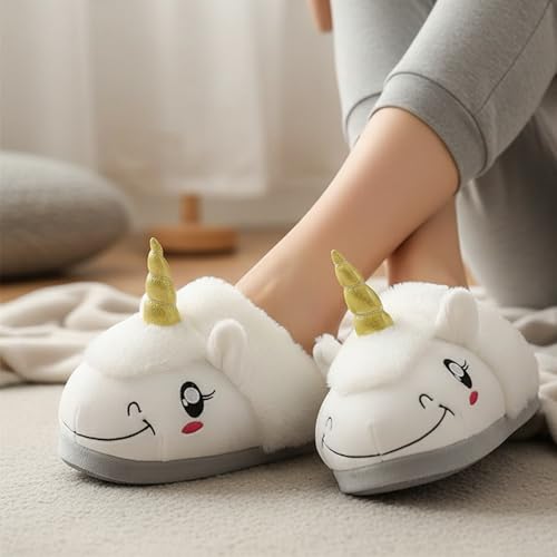Image of Unicorn Slippers Comfy Warm Anti-Slip Kids Lightweight Indoor Cute Home Shoes