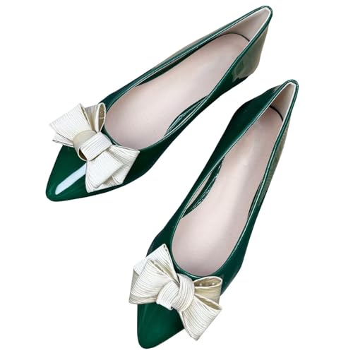 TN TANGNEST Patent Leather Pointy Toe Ballets Flats for Women Slip on Classic Bowtie Bowknot Flat Shoes