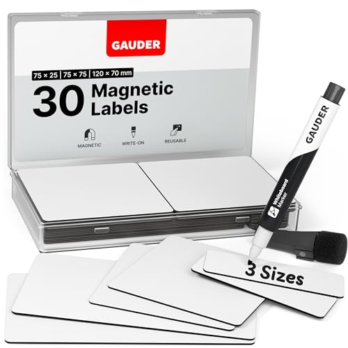 GAUDER Magnetic Dry Erase Labels | Magnetic Labels to Write on | Dry Erase Magnets for Classroom, Whiteboard & Blackboard