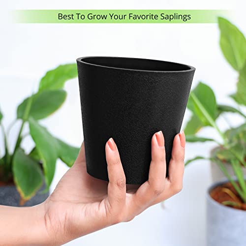 ABOUT SPACE Planter Pot - 4 Inch Plastic Flower Pots with Drain Hole for Succulents,Foliage Plants & Saplings - Nursery Pots for Indoor,Outdoor,Balcony,Garden,Home Decor (6 Pcs) Black - Only Pots