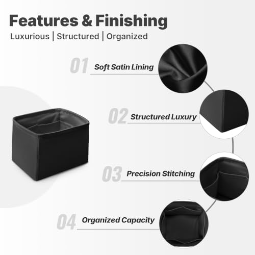 KINGS IN BAG Satin Purse Organizer for Picotin 22, Black — view 6