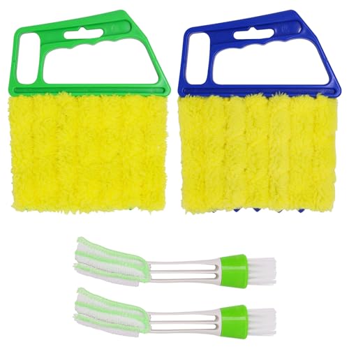Image of 4pcs Blind Cleaner Duster Tool, Blind Duster for Vinyl Blinds Window Venetian 7 Finger Dusting Cleaner Brush for Window, Air Conditione Dust Dirt (Blue & Green)