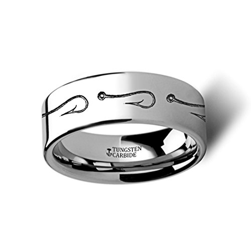 Simple Artistic FISHING HOOK Fish Sea Print Pattern Ring Flat Polished Tungsten Ring 6mm Wide Wedding Band2