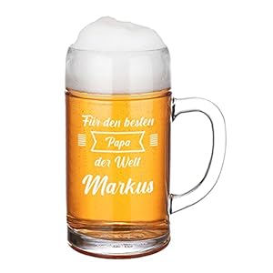 Maßkrug mit Gravur eines Names – Bierkrug Maß 1000 ml personalisiert – Geschenk für Männer, Väter, Freunde – Oktoberfest…