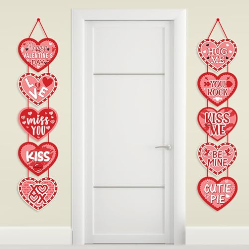 Image of 1 Pair Heart Door Sign Red Heart Paper Door Hanger Love Door Decorations Wedding Party Anniversary Home Front Door Decorations Window Wall Heart Shaped Decor