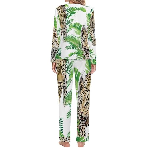 Pyjama femme léopard vert ensemble manches longues respirant et pantalon fluide - 2