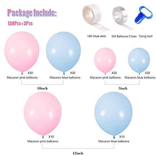 Image of CANREVEL Gender Reveal Pink and Blue Balloons 120 pcs Macaron Blue Pink Latex Balloons Garland Arch kit for Baby Shower Birthday Bridal Shower Wedding Anniversary Party Decorations