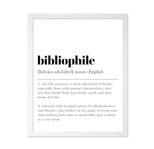 Poster Master Typography Poster - Retro Dictionary Print - Definition of Bibliophile, Book Lover - Gift for Teacher, Student, Friend - Wall Decor for Home, Classroom, Library, 11x14 White Framed