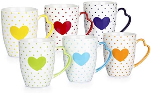 Waterside Fine China 6 Piece Heart Handle Heart Mug Set
