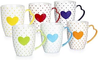 Waterside Fine China 6 Piece Heart Handle Heart Mug Set