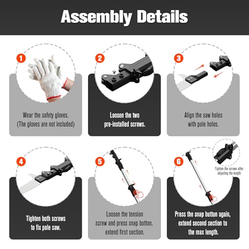 20FT Reach Manual Pole Saw for Tree Trimming, Extendable Tree Pruner with Double Hook Saw and 4-12FT Telescopic Pole, Tree Trimmer Branch Cutterfor High Branches for Yard, Garden, Patios by TONYINGO - Used condition - Image 7