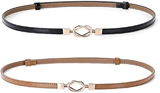 Leather Skinny Women Belt Thin Waist Belts for Dresses up to 37 Inches