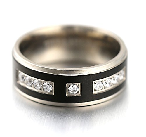 Black Silver Solid Titanium Cubic Zirconia Men Wedding Eternity Band Ring Gift (10)