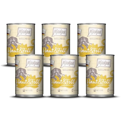 MjAMjAM - Comida húmeda Premium para Perros - Wellness - Piel y Pelo - Pollo, Pack de 6 (6x400g), sin Cereales