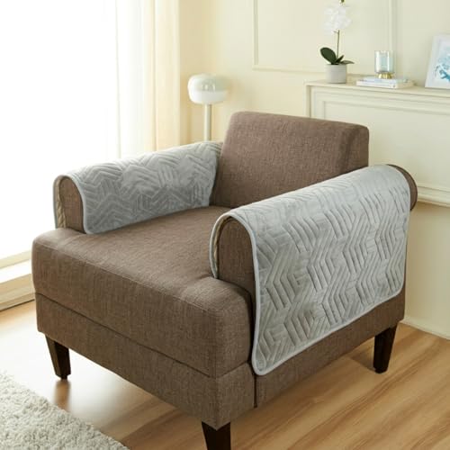 Image of Amazon Basics - Velvet Quilted Make Your Own Sofa Cover | 70cm x 70cm |Microfiber Sofa Slipcover (Striped,Silver, Set of 2 Armrest)