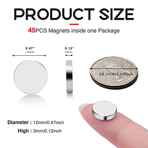 Vskiz Refrigerator Magnets, 12X3Mm Small Round Rare Earth Magnets, Tiny Strong Disc Magnets Neodymium, Mini Magnets For Crafts, Diy, Fridge, Miniatures, Whiteboard, Office, Dry Erase Board - 45 Pcs #TOP1