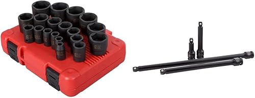 Miniatura 2 de Sunex 2640 juego de llaves de impacto de 12 pulgada 19 piezas SAE 38 pulgadas - 1-12 pulgadas acero de aleación Cr-Mo diseño de esquina radio marcas