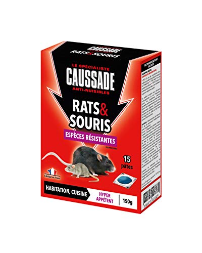 CAUSSADE CARSPTBF150 Rat & Souris | Pat Appât Espèces Résistantes | Habitation Lieux Secs et Humides | 150g | 15 Pâtess | 1 Seule Ingestion Suffit, Fabriqué en France