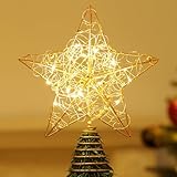 Lewondr クリスマス ツリートップスター 星 LED 飾り 電池式 オーナメント 七夕 装飾 女性 人気 彼女 バレンタインデー パーティー 記念日 誕生日 プレゼント 結婚 お祝い お礼 贈り物 19.5*24.5cm ゴールド