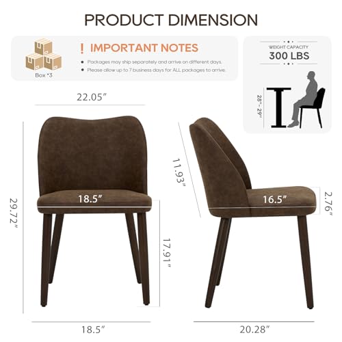 Image of MALOL Dining Chairs Set of 6, Upholstered Leather Kitchen Chairs with Curved Back, Padded Seat and Solid Wood Legs, Modern Dining Chair for Kitchen Dining Room, Dark Brown