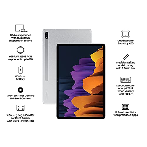 Image of Samsung Galaxy Tab S7 27.81 cm (11 inch) 120 Hz Display, S-Pen in Box, Quad Speakers, 6 GB RAM, 128 GB Internal,Wi-Fi + LTE, Mystic Silver